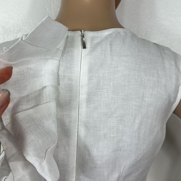 100% Capri Italian Pure Linen White Sleeveless Ruffle Trimmed Maxi Dress Size XS - Picture 5 of 11